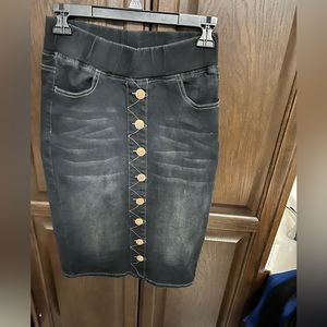 Purchased at Zadieb’s black wash denim midi skirt!